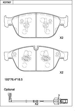 Asimco KD7907 - Комплект спирачно феродо, дискови спирачки vvparts.bg