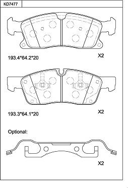 Asimco KD7477 - Комплект спирачно феродо, дискови спирачки vvparts.bg