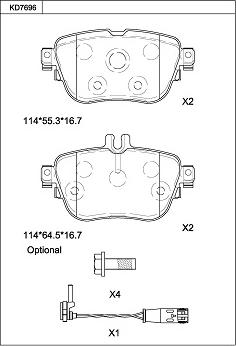 Asimco KD7696 - Комплект спирачно феродо, дискови спирачки vvparts.bg