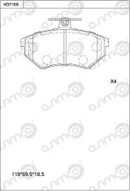 Asimco KD7169 - Комплект спирачно феродо, дискови спирачки vvparts.bg