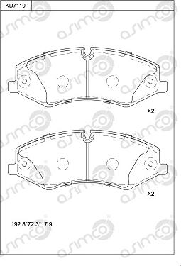 Asimco KD7110 - Комплект спирачно феродо, дискови спирачки vvparts.bg