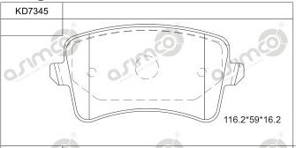 Asimco KD7345 - Комплект спирачно феродо, дискови спирачки vvparts.bg