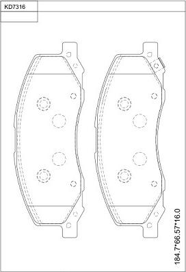 Asimco KD7316 - Комплект спирачно феродо, дискови спирачки vvparts.bg