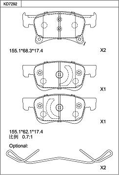 Asimco KD7292 - Комплект спирачно феродо, дискови спирачки vvparts.bg