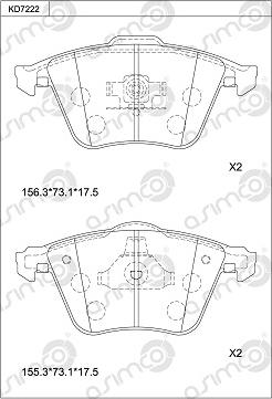 Asimco KD7222 - Комплект спирачно феродо, дискови спирачки vvparts.bg