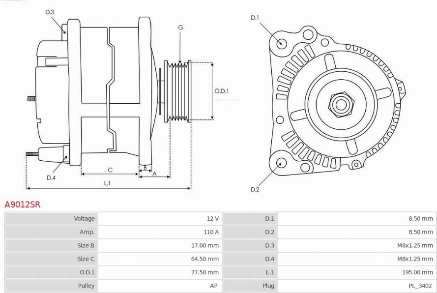 AS-PL A9012SR - Генератор vvparts.bg