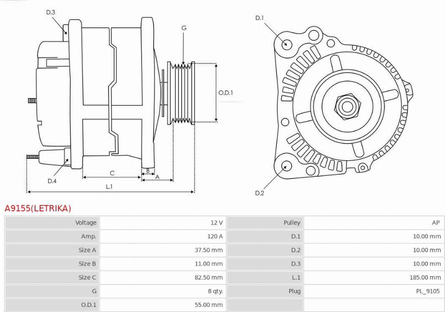 AS-PL A9155(LETRIKA) - Генератор vvparts.bg