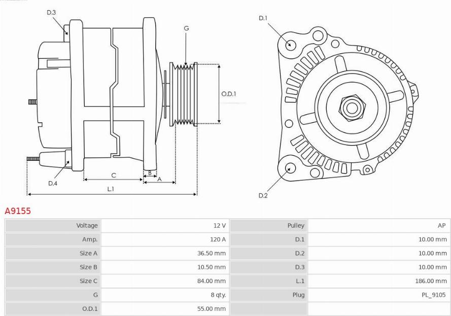 AS-PL A9155 - Генератор vvparts.bg