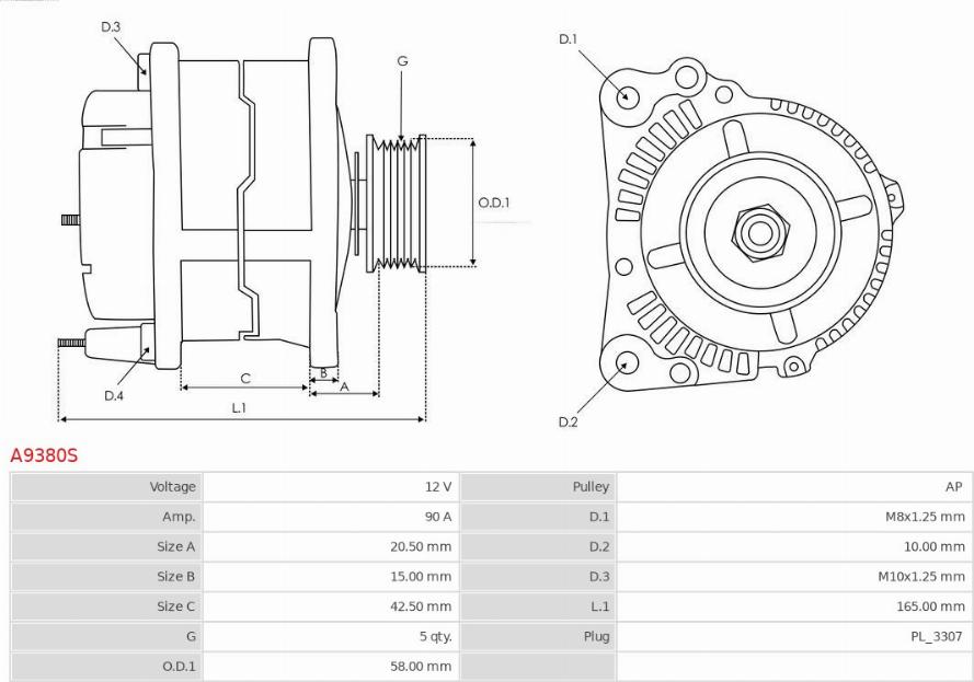 AS-PL A9380S - Генератор vvparts.bg