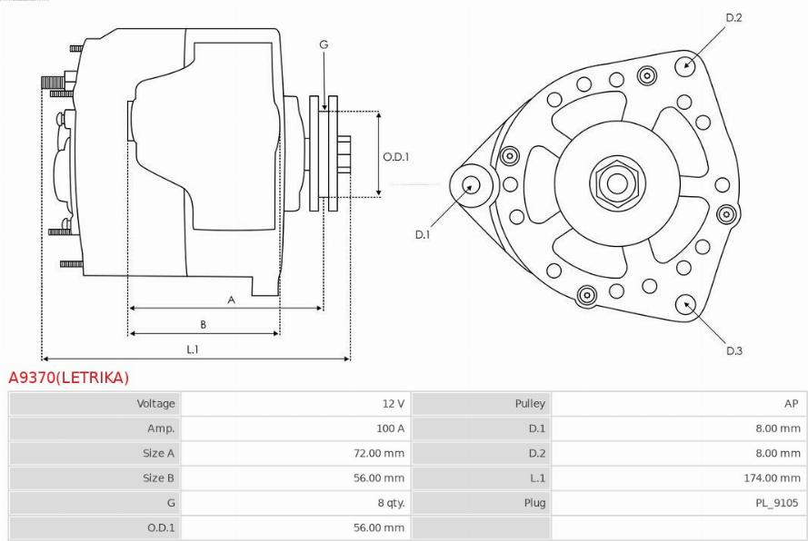 AS-PL A9370(LETRIKA) - Генератор vvparts.bg