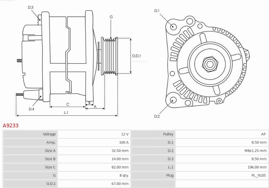 AS-PL A9233 - Генератор vvparts.bg