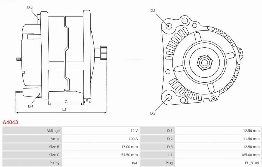 AS-PL A4043 - Генератор vvparts.bg