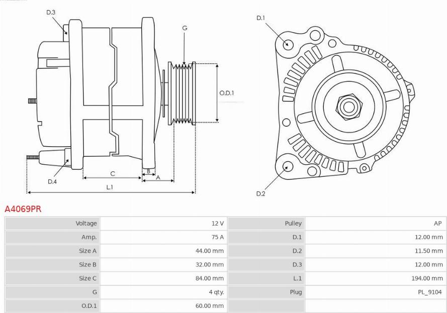 AS-PL A4069PR - Генератор vvparts.bg