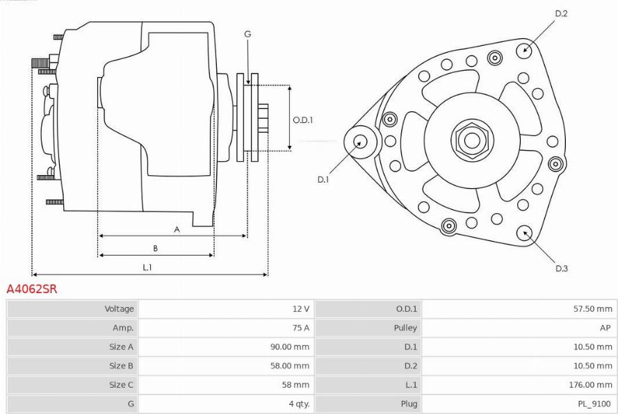 AS-PL A4062SR - Генератор vvparts.bg