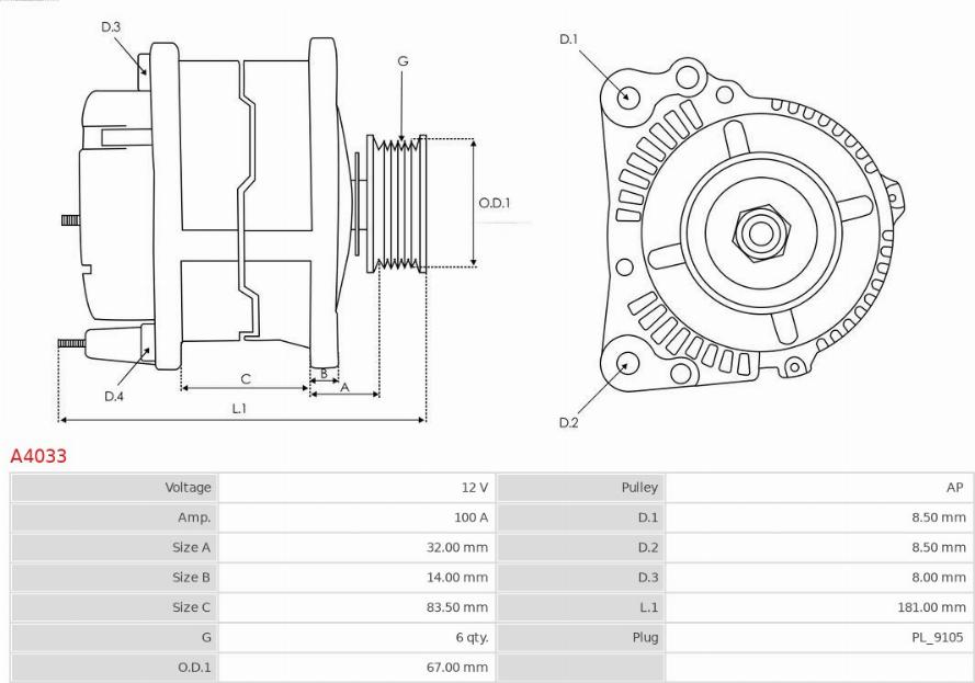 AS-PL A4033 - Генератор vvparts.bg