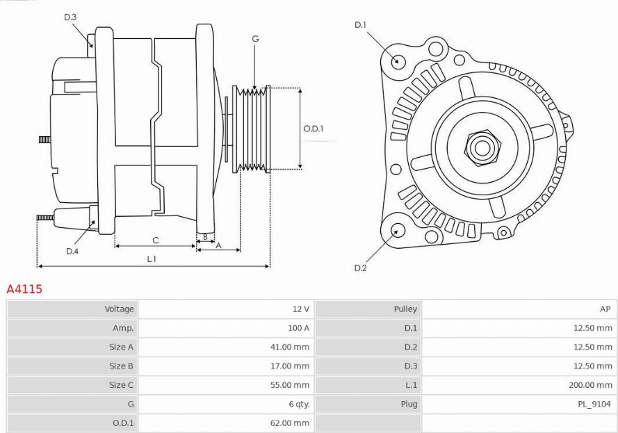 AS-PL A4115 - Генератор vvparts.bg