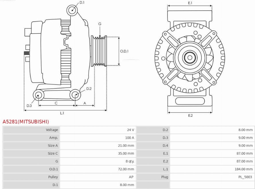 AS-PL A5281(MITSUBISHI) - Генератор vvparts.bg