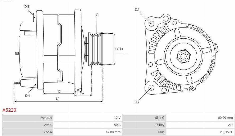 AS-PL A5220 - Генератор vvparts.bg