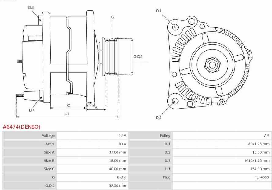 AS-PL A6474(DENSO) - Генератор vvparts.bg