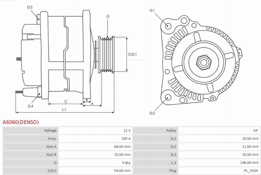 AS-PL A6060(DENSO) - Генератор vvparts.bg