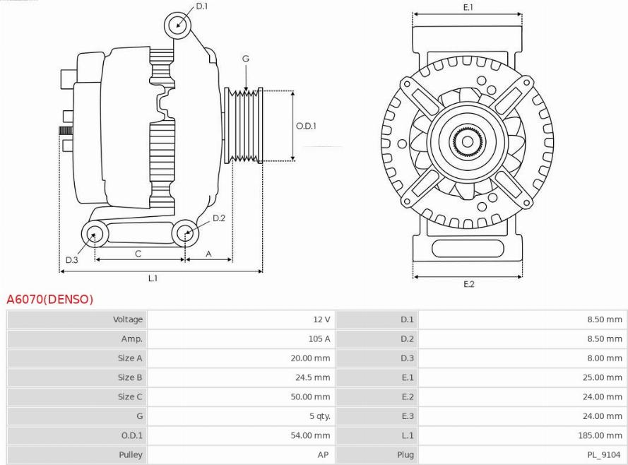 AS-PL A6070(DENSO) - Генератор vvparts.bg