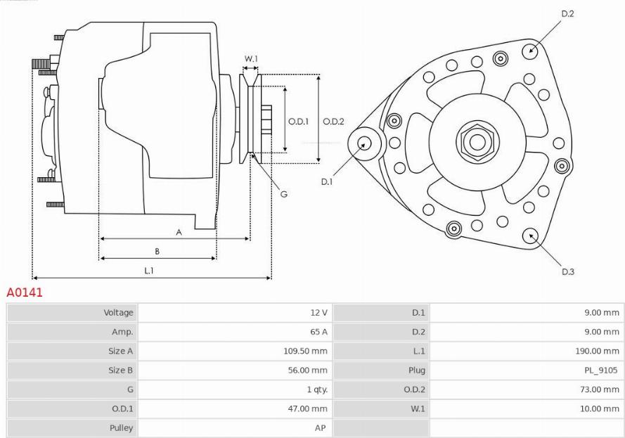 AS-PL A0141 - Генератор vvparts.bg