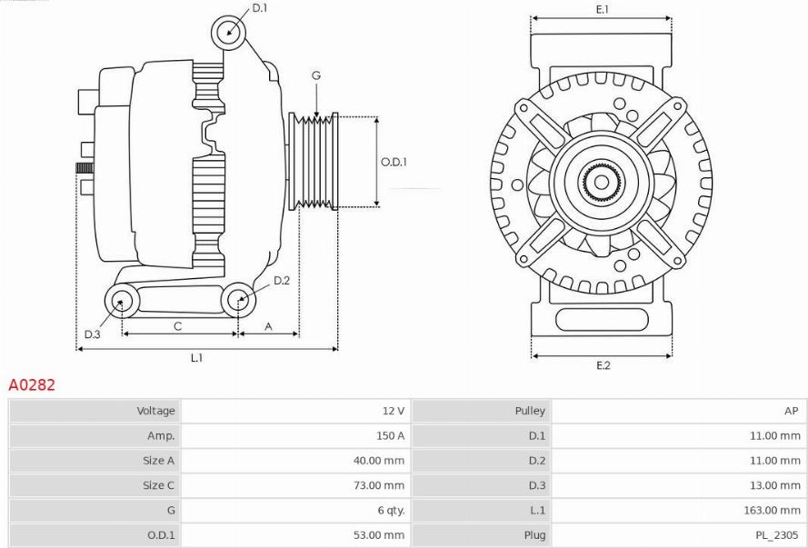 AS-PL A0282 - Генератор vvparts.bg