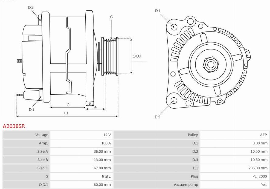 AS-PL A2038SR - Генератор vvparts.bg