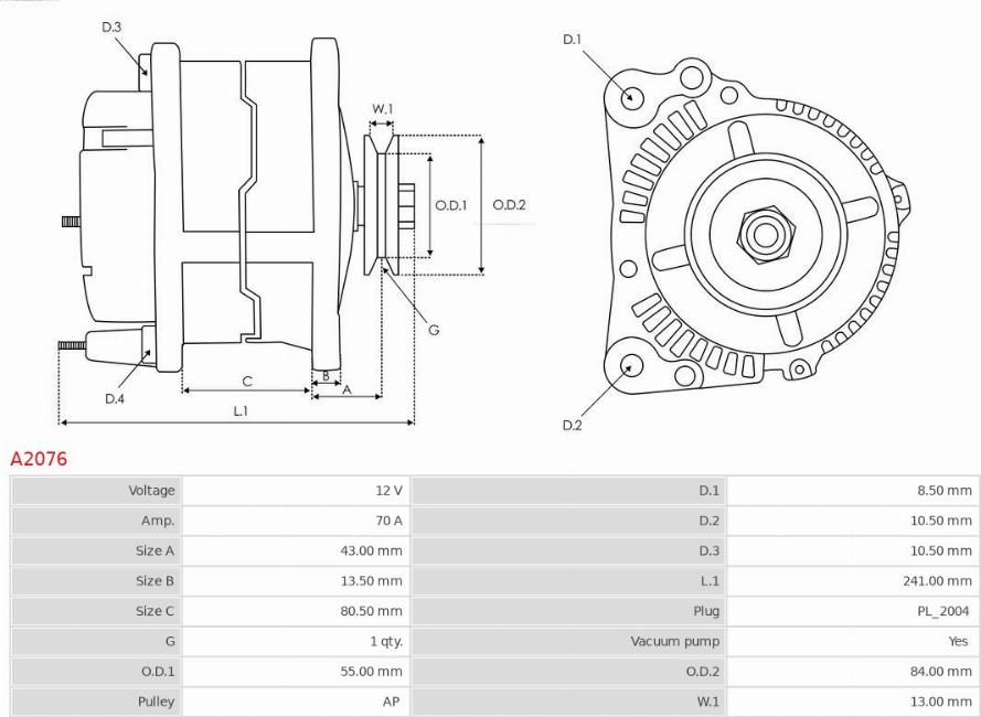 AS-PL A2076 - Генератор vvparts.bg