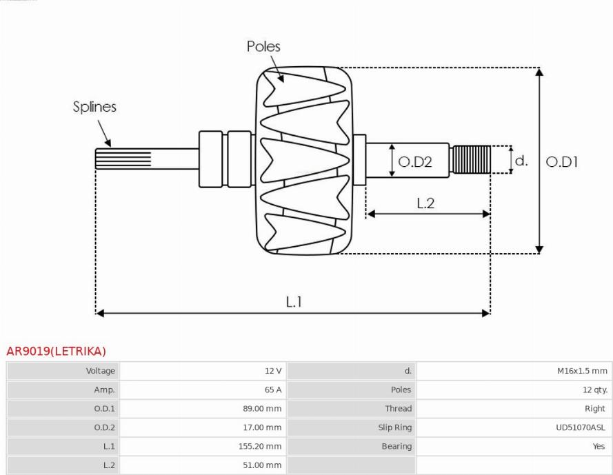 AS-PL AR9019(LETRIKA) - Ротор, генератор vvparts.bg