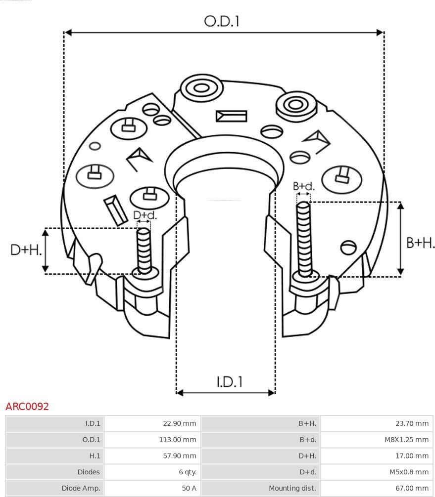 AS-PL ARC0092 - Изправител, генератор vvparts.bg