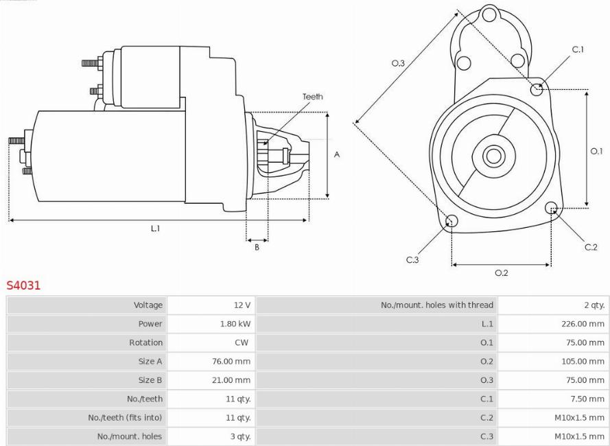 AS-PL S4031 - Стартер vvparts.bg