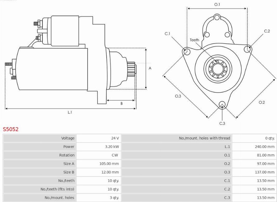 AS-PL S5052 - Стартер vvparts.bg