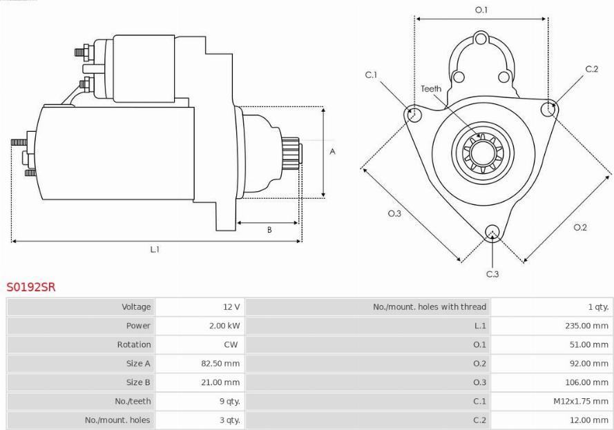 AS-PL S0192SR - Стартер vvparts.bg