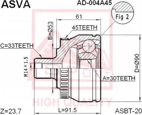 ASVA AD-004A45 - Каре комплект, полуоска vvparts.bg