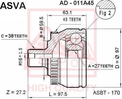 ASVA AD-011A45 - Каре комплект, полуоска vvparts.bg