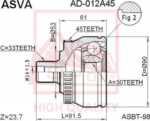 ASVA AD-012A45 - Каре комплект, полуоска vvparts.bg