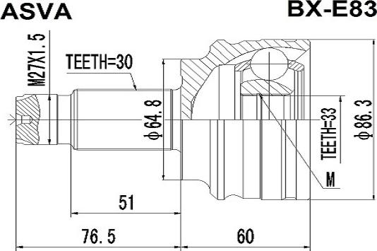 ASVA BX-E83 - Каре комплект, полуоска vvparts.bg