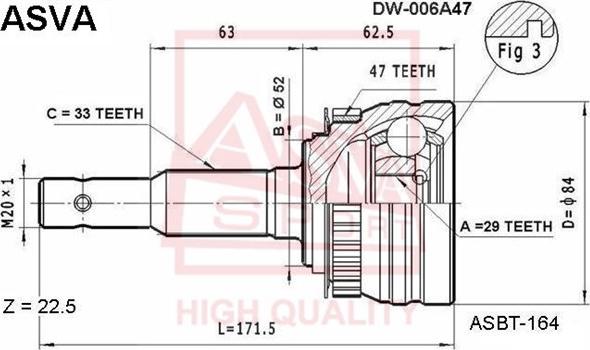 ASVA DW-006A47 - Каре комплект, полуоска vvparts.bg