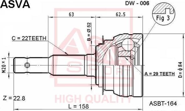 ASVA DW-006 - Каре комплект, полуоска vvparts.bg