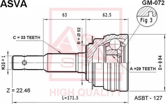 ASVA GM-072 - Каре комплект, полуоска vvparts.bg