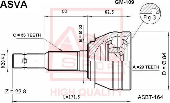 ASVA GM-109 - Каре комплект, полуоска vvparts.bg