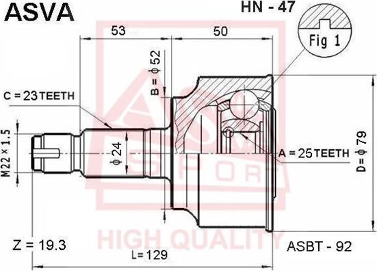 ASVA HN-47 - Каре комплект, полуоска vvparts.bg