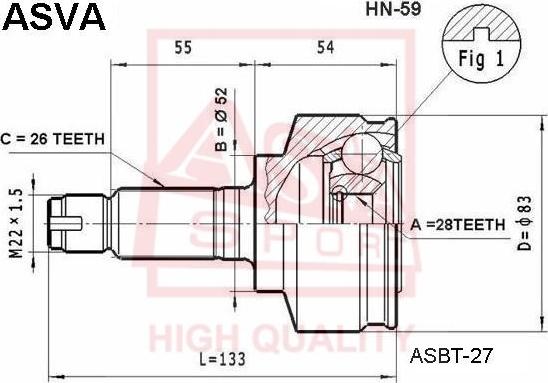 ASVA HN-59 - Каре комплект, полуоска vvparts.bg