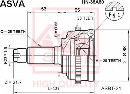 ASVA HN-35A50 - Каре комплект, полуоска vvparts.bg