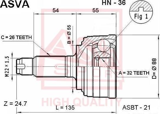 ASVA HN-36 - Каре комплект, полуоска vvparts.bg