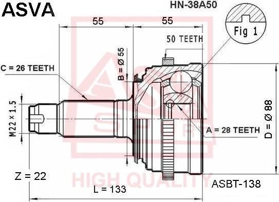 ASVA HN-38A50 - Каре комплект, полуоска vvparts.bg