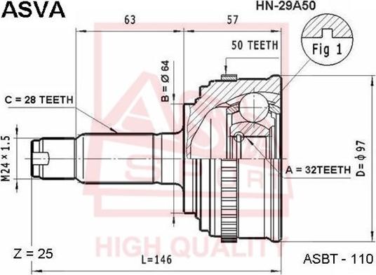 ASVA HN-29A50 - Каре комплект, полуоска vvparts.bg