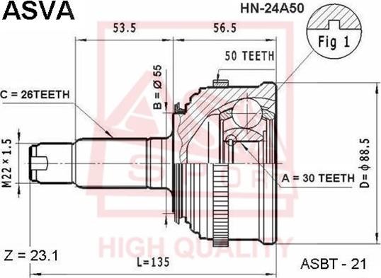 ASVA HN-24A50 - Каре комплект, полуоска vvparts.bg