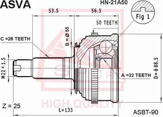 ASVA HN-21A50 - Каре комплект, полуоска vvparts.bg